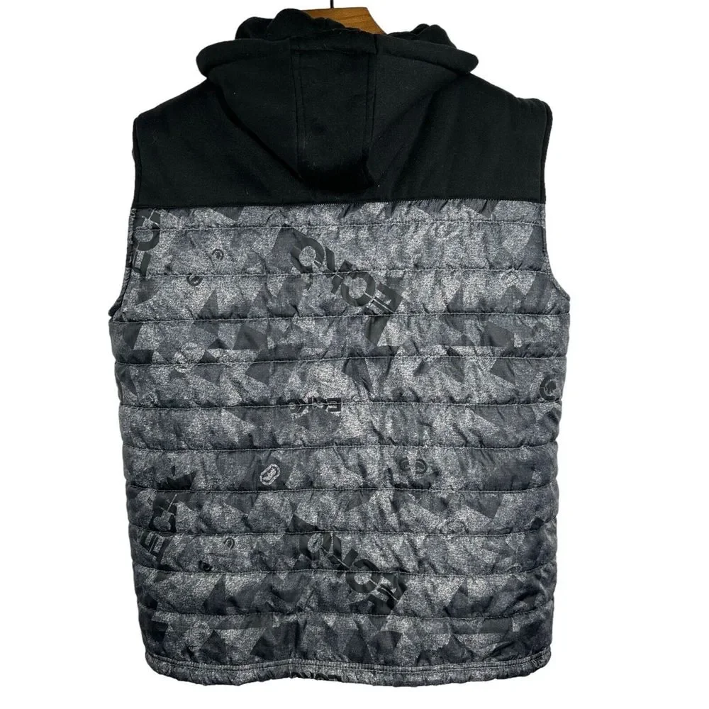 ECKO UNLTD Grey Black Camo Sleeveless‎ Hoodie Bomber Puffer Vest Jacket Coat Y2K